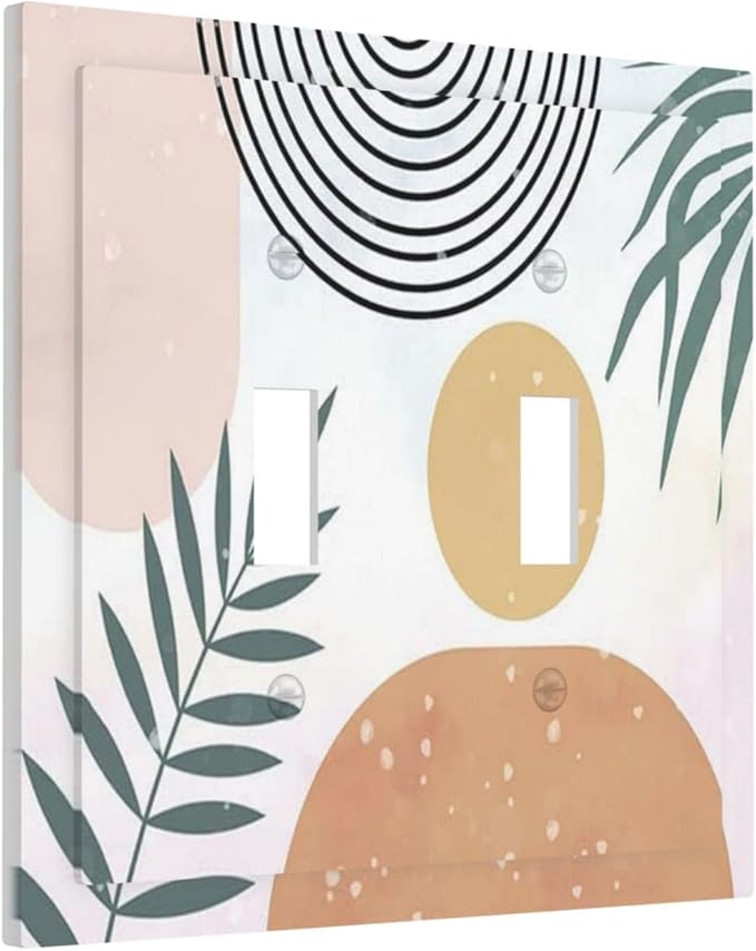 Light Switch Cover Boho Mid Century Sun Leaves 2 Gang Wall Plate Double Light Switch Plate Abstract Leaf Arch Toggle Decorative Outlet Covers Electrical Switchplate for Bathroom Home Decor