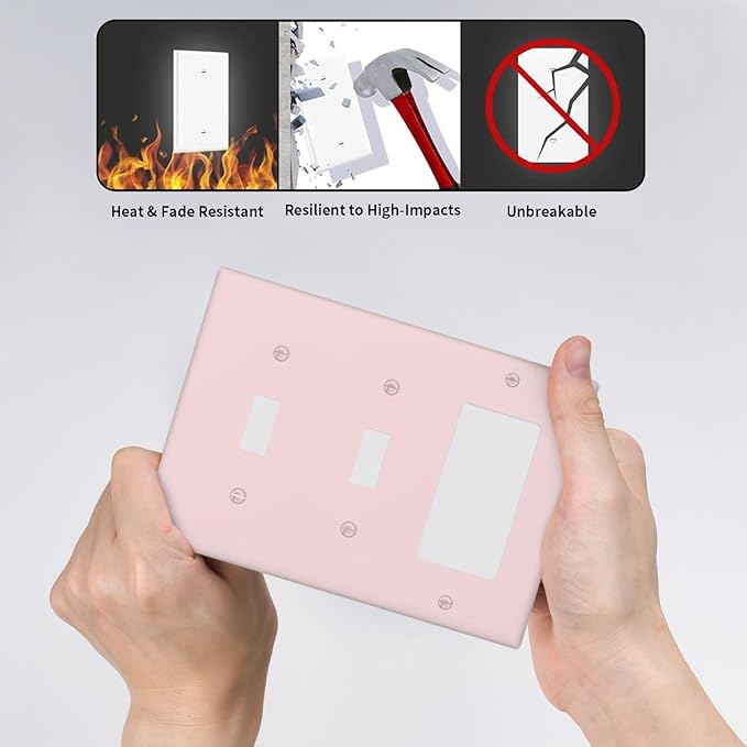 Rose Purple Pink 3 Gang 2 Toggle 1 Rocker/GFCI/Decorator Combination Light Switch Plate Decorative Triple Toggle Wall Plate Cover Electrical Switch Face Plate