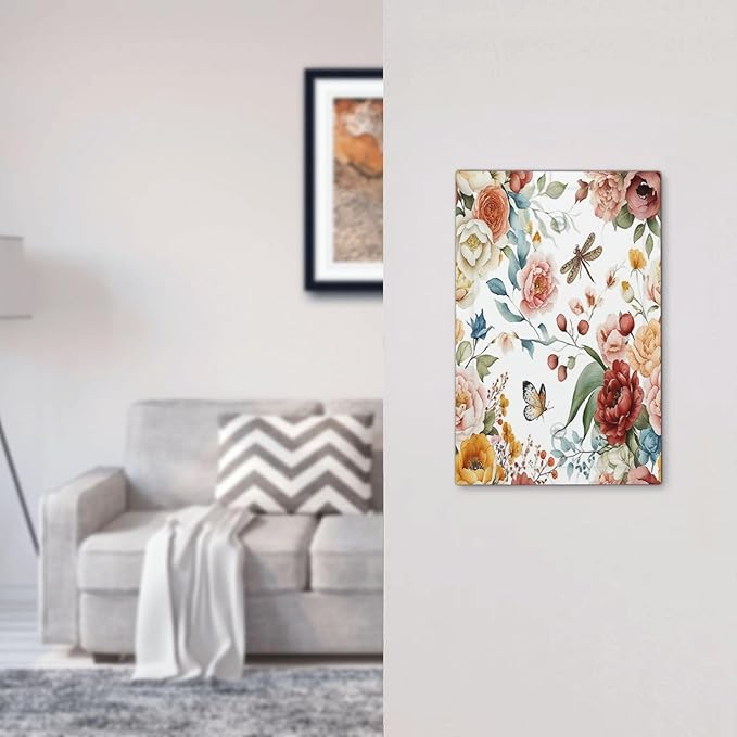 Rustic Style Colorful Peony Butterfly Dragonfly Light Switch Cover Plate 1 Gang Electrical Wall Plates Faceplate Decorative Switch Plate No Device Blank for Bedroom Living Room Decor