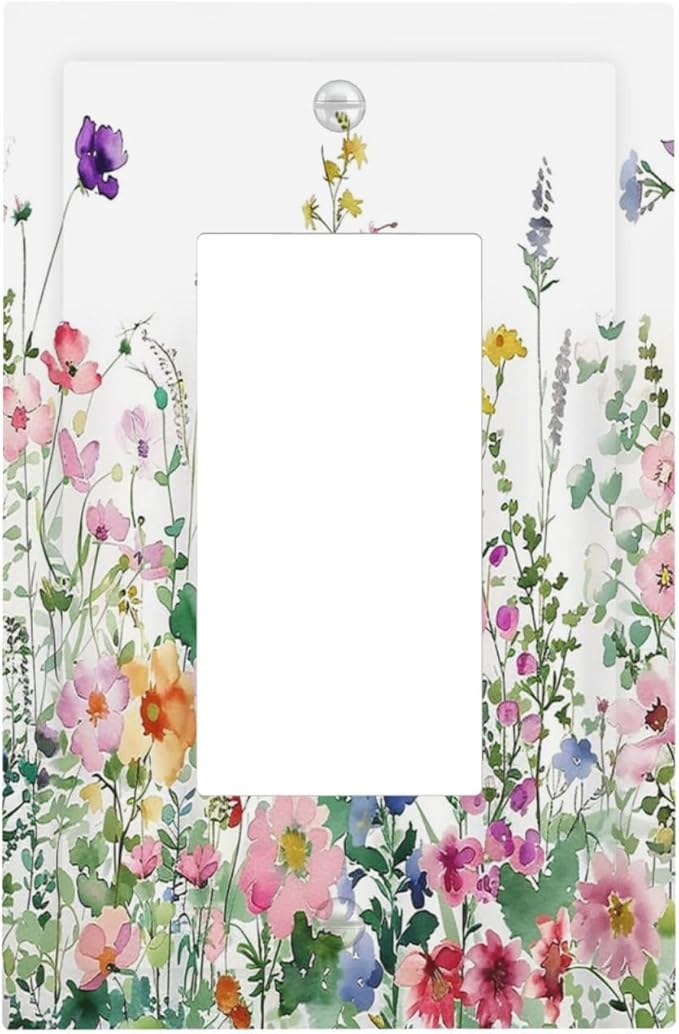 Decorative Outlet Covers Boho Colorful Flowers Plant Rustic Wildflower 1 Gang Single Rocker Light Switch Cover Plate Wall Plates GFCI Faceplate for Bed Room Bathroom Decor