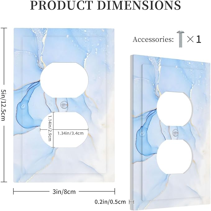Modern Art Blue Gold Marble Abstract Luxury Print Outlet Covers 1 Gang Duplex Light Switch Cover Decorative Switch Plates Electrical Receptacle Faceplate Wall Plate for Bathroom Living Room Decor