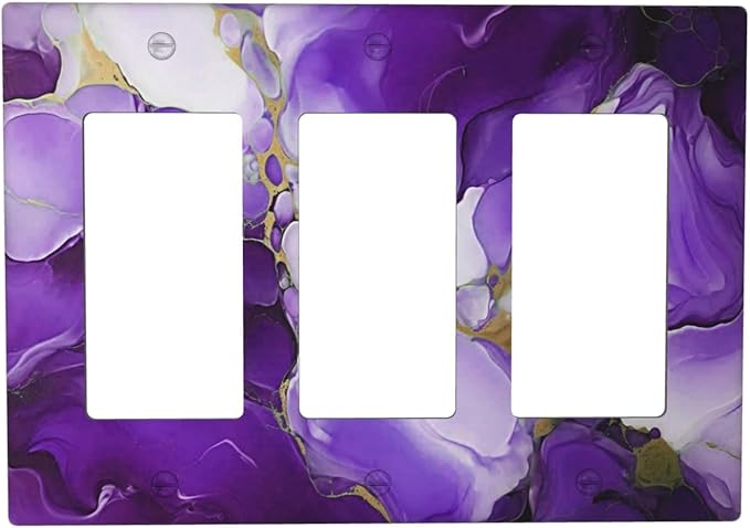 Decorative Outlet Covers Abstract Luxury Purple Gold Marble Textures 3 Gang Wall Plate Triple Rocker Light Switch Cover Plate Jumbo Electrical GFCI Face Plate for Bathroom Kitchen Decor