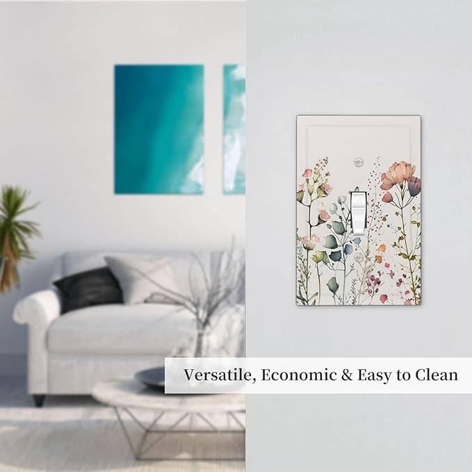 Beige Wild Flower Floral Blossom Single Toggle Light Switch Plate Outlet Cover Decorative One Device Wall Plate 1-Gang Electrical Switch Faceplate
