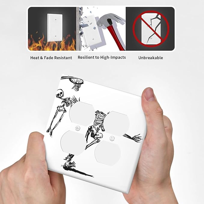 Outlet Covers Skeleton Basketball Funny Skull Stick Figure 2 Gang Double Duplex Decorative Light Switch Covers Electrical Wallplates Socket Faceplate For Home Office Decor