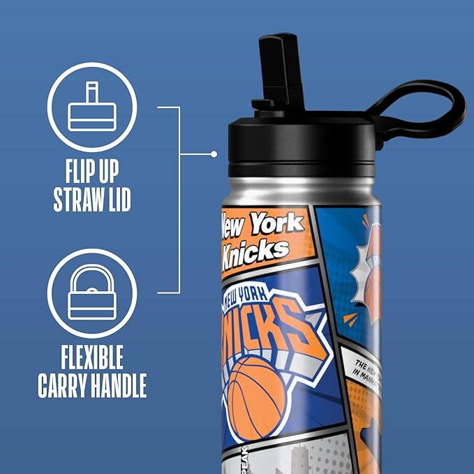 Hydrapeak x NBA New York Knicks 20 oz Stainless Steel Water Bottle, Officially Licensed Double Wall Insulated Sports Bottle with Straw Lid, Reusable Leakproof Gift for Kids & Adults