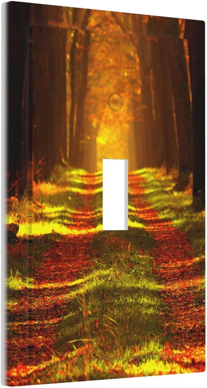 Rustic Nature Tree Autumn Maple Leaf Single Toggle Wall Plate Covers 1 Gang Light Switch Cover Gold Fall Leaves Woodland Park Foliage Tree Faceplate Decorative Electrical for Bathroom Kitchen Home