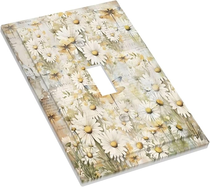 Vintage Letter Paper Wildflowers Dragonfly Daisy Floral Decorative Light Switch Cover 1 Gang Single Toggle Device Electrical Faceplate Switchplates Decorator Outlet Wall Plate for Farmhouse Bedroom