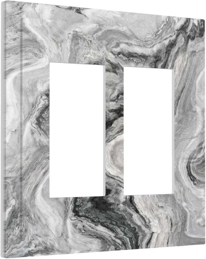 Beautiful Grey Marble Texture Simple Abstract Print Decorative Outlet Covers 2 Gang Double GFCI Rocker Electrical Wall Panels Light Switch Cover Plate for Bathroom Kitchen Decor