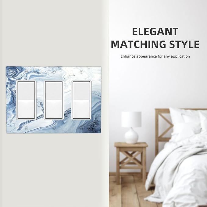 Light Switch Covers Blue Marble Pattern 3 Gang Rocker Electrical GFCI Decorative Triple Outlet Wall Plate Cover Switchplate for Bedroom living Room Decor