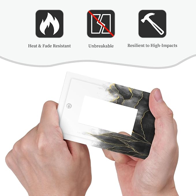 Decorative Outlet Covers Black And Gold Marble White Golden Leaves 1 Gang Single Rocker Light Switch Cover Plate Wall Plates GFCI Faceplate for Bedroom living Room Decor