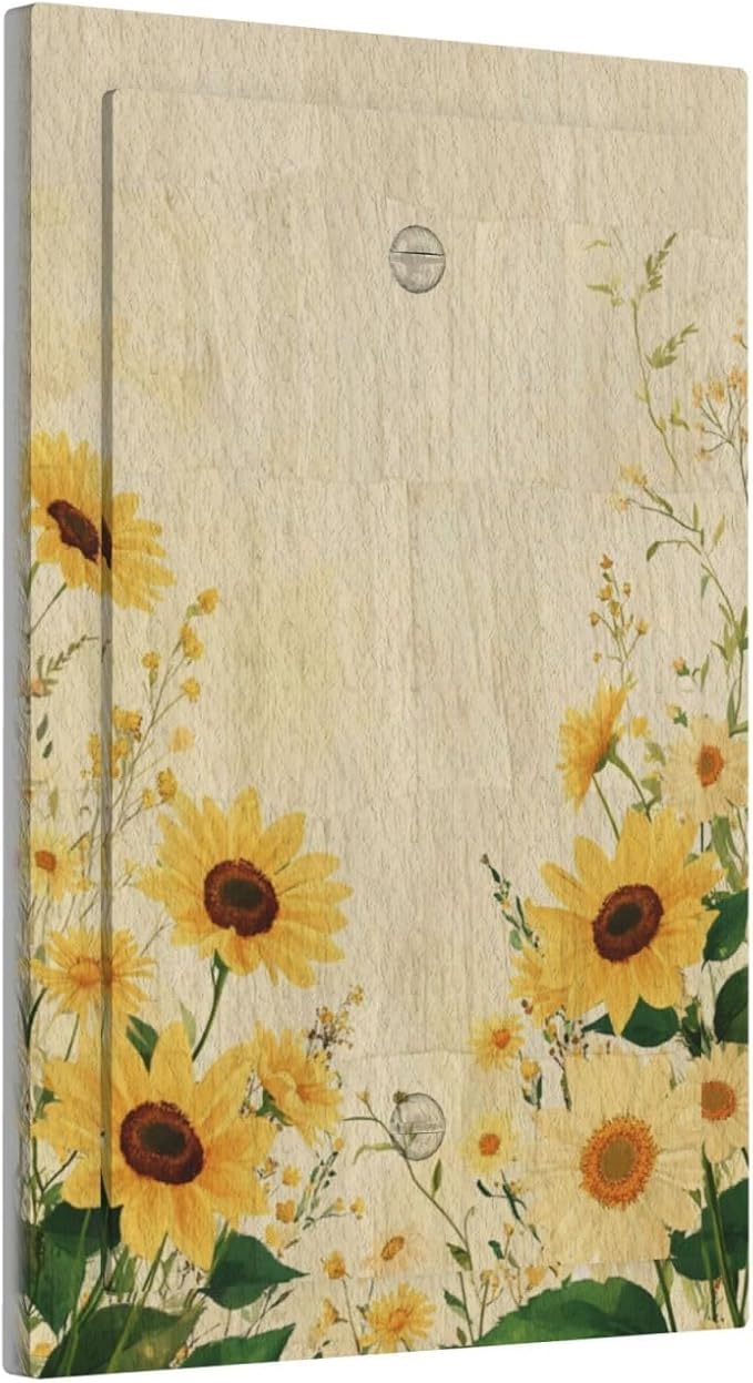 Decorative Blank Wall Plate with Vintage Botanical Sunflower Field Design Single Gang No Device Outlet Covers 1 Gang Light Switch Covers for Nature Yellow Blooms Wall Decor