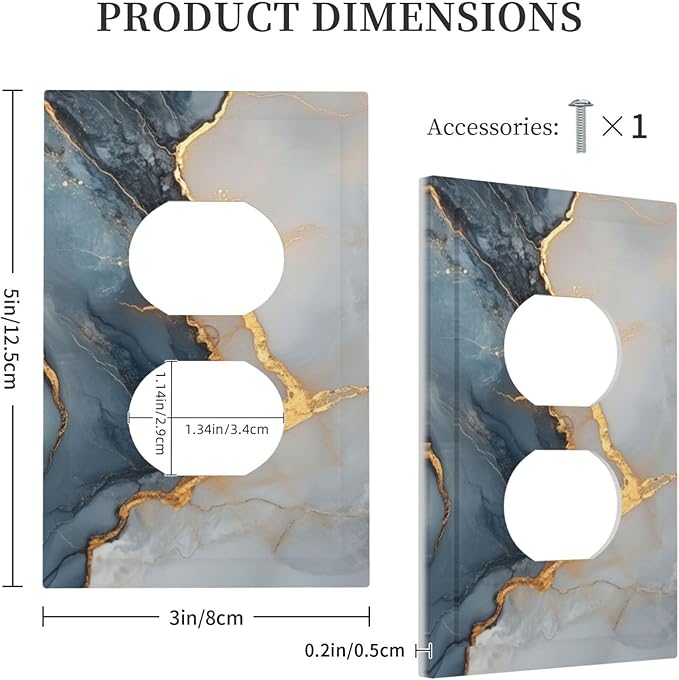 Abstract Blue Granite Luxury Texture Print 1 Gang Electrical Duplex Outlet Covers Light Switch Cover Receptacle Wall Plate Decorative Faceplate for Country Bedroom Kitchen Living Room Decor