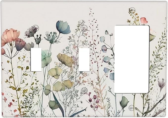 Beige Wild Flower Floral Blossom 3-Gang 2-Toggle 1-GFCI/Decorator Combination Light Switch Decorative Triple Combo Device Switches/Rocker Outlet Covers and Wall Plate
