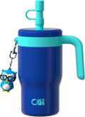 OISIZ 14oz Kids Tumbler with Straw Lid & Handle,Kids Cup with Animal Accessory for School,Kids Water Bottles with Dust-proof Cover,Leakproof Water Bottles,316 Stainless Steel,Keep Cold 24 Hours-blue