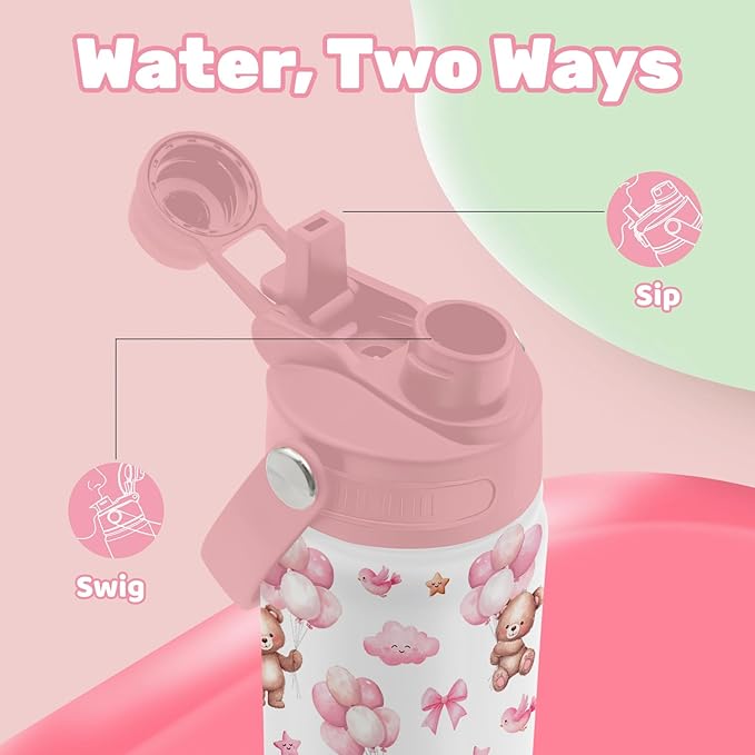 Insulated Water Bottle 18oz, Little Bear Gifts Water Bottle with 2-in-1 Straw and Spout Lid, White Bear Cup Leakproof, Bears Coffee Mug for Bears Lover, Birthday Gift Ideal for Girls Boys