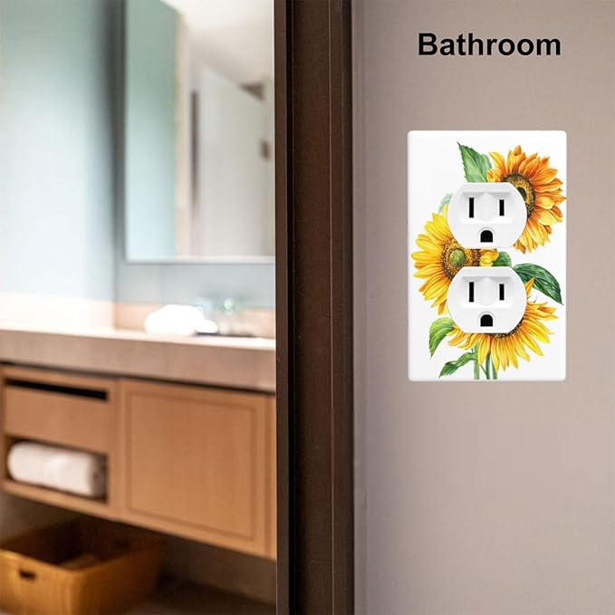 Watercolor Sunflower 1-Gang Duplex Wall Plate, Yellow Sunflower Bouquet Outlet Cover Decorative Faceplate for Bedroom, Kitchen & Sunroom