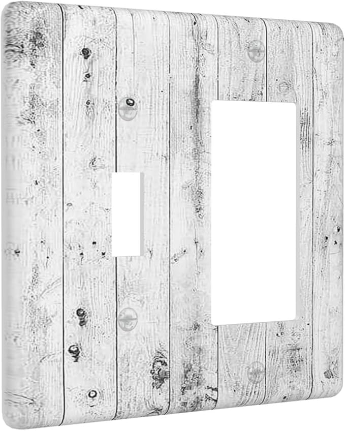 Outlet Covers Rustic White Grey Wood Grain 1 Toggle 1 Rocker Combination Decorative Wall Plate Light Switch Cover Plate Electrical Switch Plates for Farmhouse Home Decor