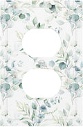 Watercolor Spring Sage Green Eucalyptus Leaf Plant Nature Herb Botanical Floral 1 Gang Duplex Wall Plate Electrical Receptacle Outlet Cover Decorative Dual Device Mid Size Light Switch Plug Face Plate