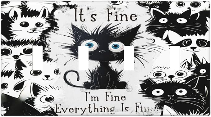 Funny Black Cat Inspirational Quotes Patterns Light Switch Covers Quad Toggle Electrical Faceplate 4 Gang Wall Plate Decorative Switch Plates Cover for Kids Room Nursery Decor