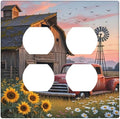 Rustic Barn Red Truck Windmill Sunflower Outlet Covers 2 Gang Double Duplex Decorative Light Switch Covers Electrical Wallplates Socket Faceplate for Farmhouse Home Decor