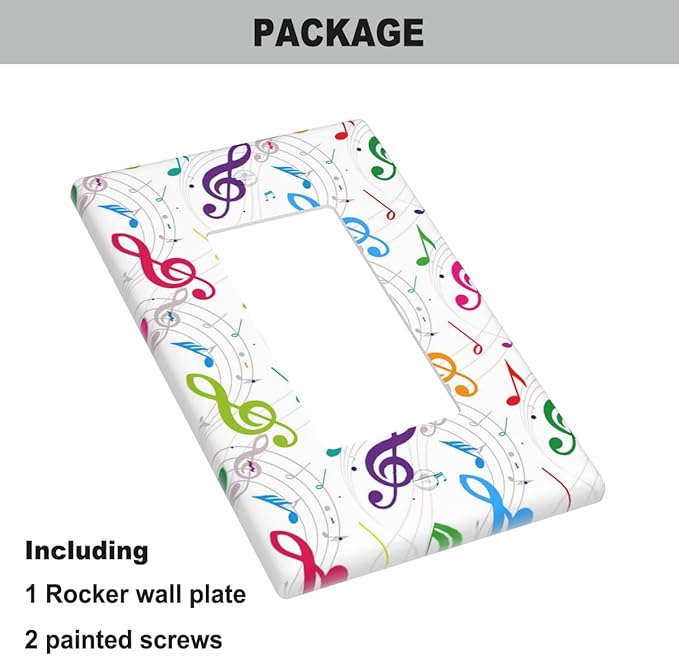 Colored Music Notes Single Rocker Switch Plate Music Theme Decorator Rocker Wall Plate 1 Gang Lightswitch Cover Home Decorative Office