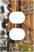 Decorative Switch Plate Covers Farm Cow Farmhouse Barn Door Rustic Vintage Wooden 1 Gang Receptacle Duplex Wall Plate Light Switch Cover Single Dual Device Outlet Plate Electrical Faceplate
