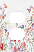 Colorful Flower Watercolor Floral Butterfly Bird Outlet Covers 1 Gang Duplex Light Switch Cover Decorative Switch Plates Electrical Receptacle Faceplate Wall Plate for Bedroom Living Room Decor