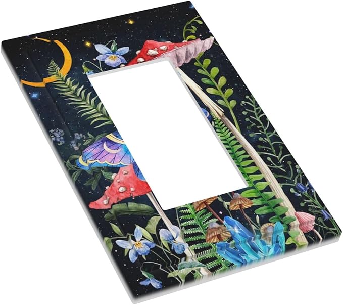 Gothic Moth Mushroom Starry Moon Night Butterfly Boho 1 Gang Single Decorator/Rocker Wall Plate Light Switches GFCI Electrical Device Face Switchplate Plug Cover for Dimmers, Receptacle, USB Outlet