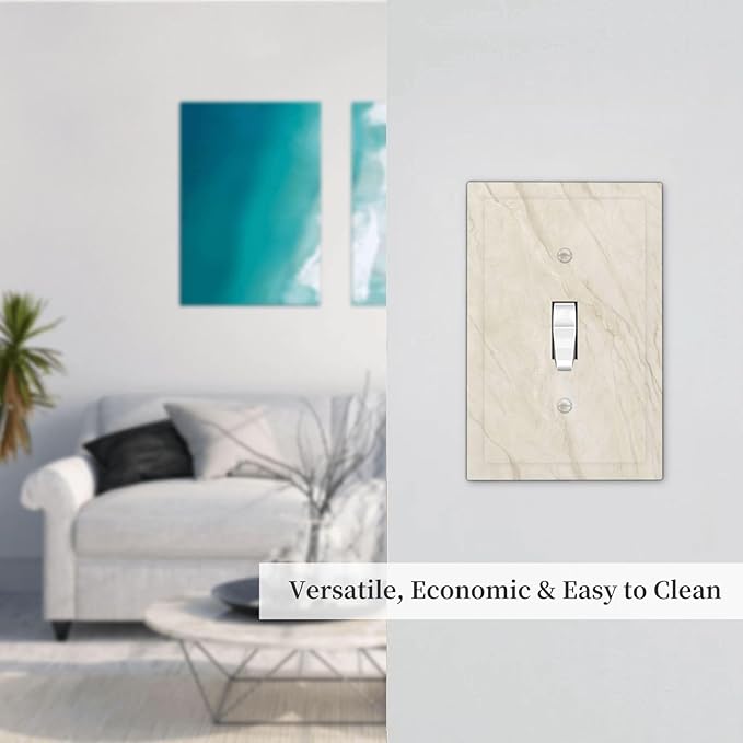 White Taupe Marble Abstract Luxury Decorative Light Switch Cover 1 Gang Single Toggle Device Electrical Faceplate Switchplates Decorator Outlet Wall Plate for Bathroom Kitchen Home Decor