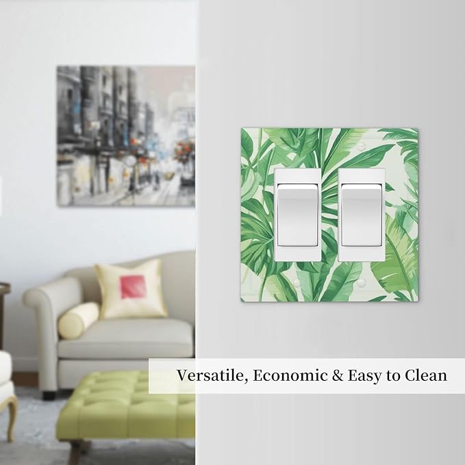 Decorative Outlet Covers Tropical Palm Tree Leaf Green Plant 2 Gang Double Gfci Rocker Electrical Wall Panels Light Switch Cover Plate For Bed Room Living Room Decor