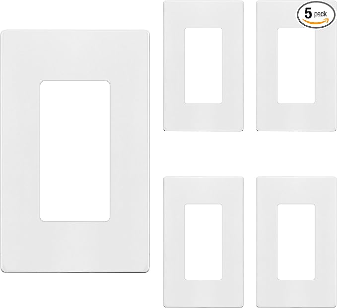 TG Screwless Decorator Wall Plates Child Safe Outlet Covers, Size 1-Gang 4.50" H x 2.75” L, Unbreakable Polycarbonate Thermoplastic, UL Listed, Matte White (5 Pack)