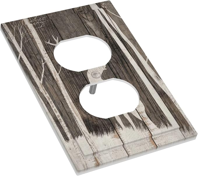 Vintage Wood Forest Deer Wildlife Animal Silhouette Outlet Covers 1 Gang Duplex Light Switch Cover Decorative Switch Plates Electrical Receptacle Faceplate Wall Plate for Farmhouse Home Decor