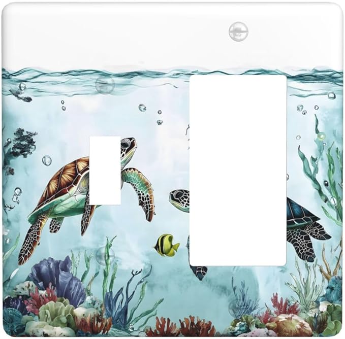 Sea Turtles Sea Coral Seaweed Ocean Jellyfish Outlet Covers 1 Toggle 1 Rocker Combination Decorative Wall Plate Electrical Switch Plates Light Switch Cover Plate for Kids Room Bathroom Decor