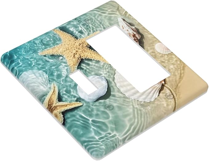 Outlet Covers Beach Starfish Ocean Conch Cameo Shell 1 Toggle 1 Rocker Combination Decorative Wall Plate Electrical Switch Plates Light Switch Cover Plate For Decor Kids Room Decor