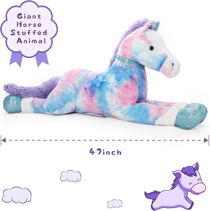 Tezituor 4ft Giant Horse Stuffed Animals, 47inches Lifesize Stuffed Pony Plush Toy, Hugging Soft Blue Horse Body Pillow Gift for Adult Kids