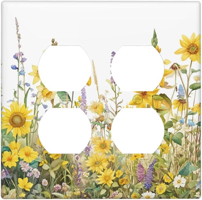 Wildflowers Sunflower Lavender Daisy Floral Outlet Covers 2 Gang Double Duplex Decorative Light Switch Covers Electrical Wallplates Socket Faceplate for Bedroom Living Room Decor