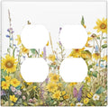 Wildflowers Sunflower Lavender Daisy Floral Outlet Covers 2 Gang Double Duplex Decorative Light Switch Covers Electrical Wallplates Socket Faceplate for Bedroom Living Room Decor