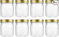 novelinks 8 oz Clear Plastic Jars with Airtight Lids, 8 Pack Plastic Mason Jars with Lids 8oz, Refillable Storage Slime Containers & Small Spice Jar for Kitchen Organization (8 Pack,Gold)