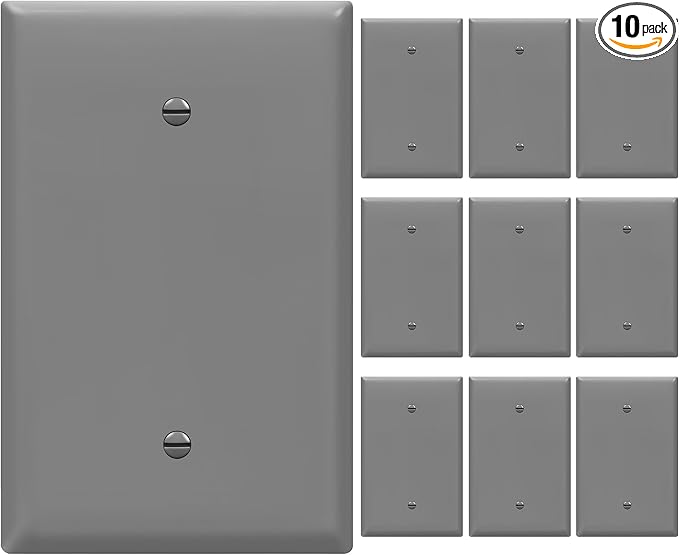 ENERLITES Blank Device Wall Plate, Jumbo Blank Cover, Gloss Finish, Oversized 1-Gang 5.5" x 3.5", Polycarbonate Thermoplastic, 8801O-GY-10PCS, Gray, 10 Pack
