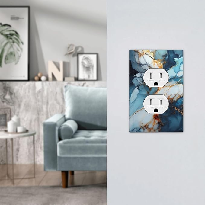 Decorative Outlet Covers Golden Abstract Luxury Marble 1 Gang Duplex Light Switch Cover Plate Electrical Switch plates Wall Plates Receptacle Covers for Livingroom Bathroom Decor