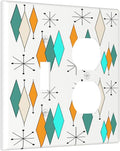 70s Abstract Boho Geometric Mid Century Atomic 2 Gang 1-GFCI/1-Duplex Combination Wall Plate Decorative Light Switch Outlet Wallplate Faceplate Cover