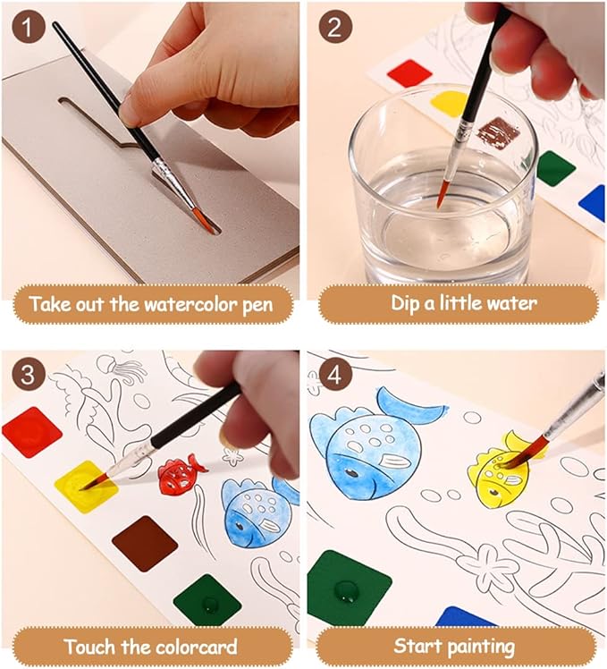 JUNQIU Watercolor Coloring Books for Kids Ages 4-8, Pocket Watercolor Painting Book for Toddlers, Easter Basket Stuffers For Girls Boys, Stocking Stuffers For Kids