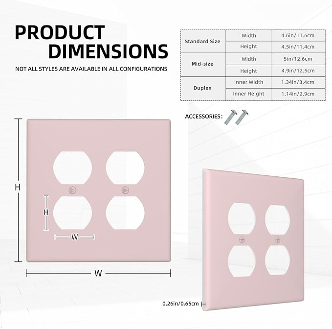 Cute Pink 2 Gang Double Duplex Receptacle Combo Outlet Light Switch Cover Solid Color Woman Girl Girly Wall Plate Electrical Faceplate Decorative Dual Device Switchplate