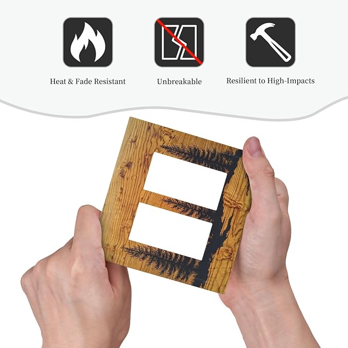 Decorative Outlet Covers Forest Pine Silhouette Rustic Wood Grain 2 Gang Double Gfci Rocker Electrical Wall Panels Light Switch Cover Plate For Farmhouse Cabin Decor