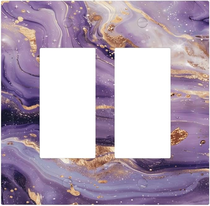 Luxury Marble Texture Purple And Gold Abstract Print Decorative Outlet Covers 2 Gang Double GFCI Rocker Electrical Wall Panels Light Switch Cover Plate for Bathroom Home Decor