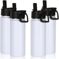 Volhoply 18oz Insulated Water Bottle Bulk 4 Pack,Kids Stainless Steel Water Bottles with Straw Lid,Wide Mouth Reusable Metal Bottle,Double Wall Vacuum Sports Flask For Cold Drink(White,4 Set)