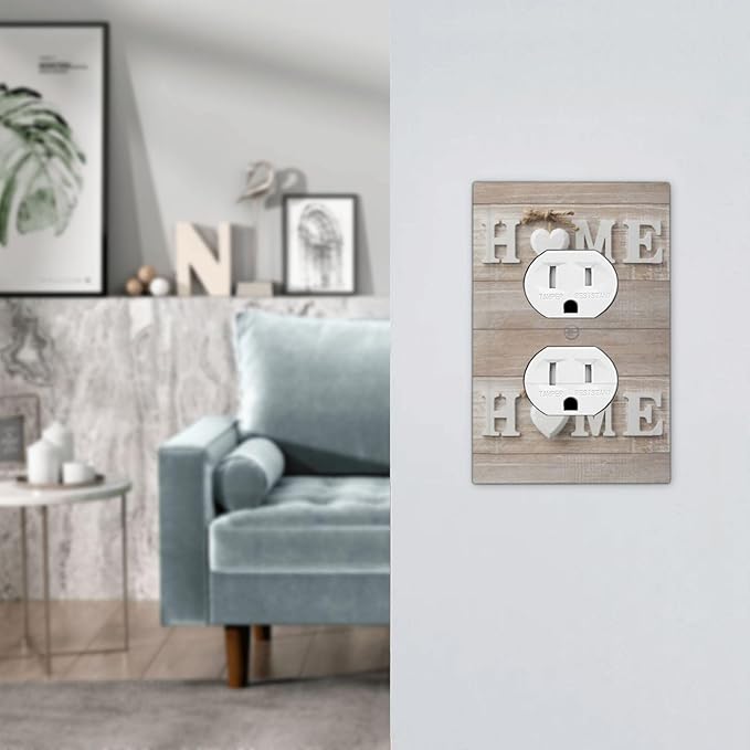Farmhouse White/Brown Wood Sweet Home 1 Gang Duplex Wall Plate Receptacle Outlet Covers Rustic Vintage Country Wooden Letters Decorative Electrical Dual Device Light Switch Plug Socket Faceplate Cover