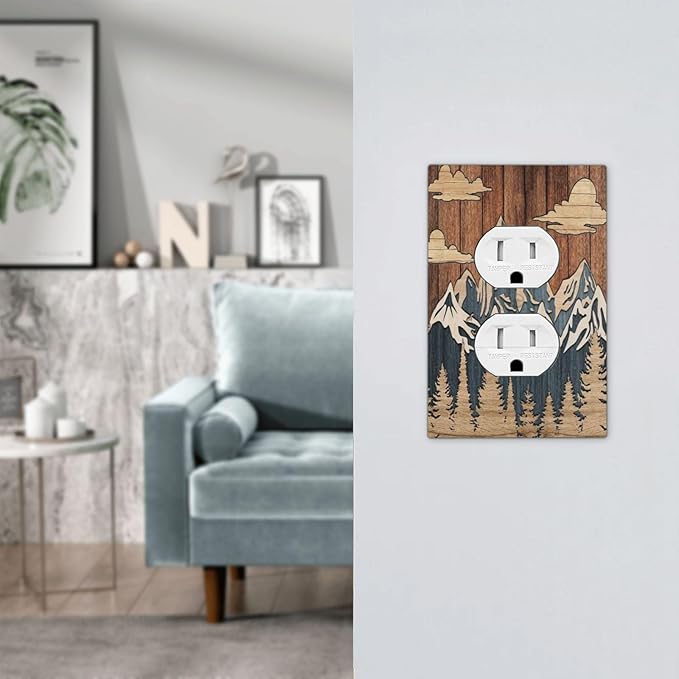 Blue Mountain Range Forest Nature Wilderness Wood Texture Outlet Covers 1 Gang Duplex Light Switch Cover Decorative Switch Plates Electrical Receptacle Faceplate Wall Plate for Farmhouse Home Decor