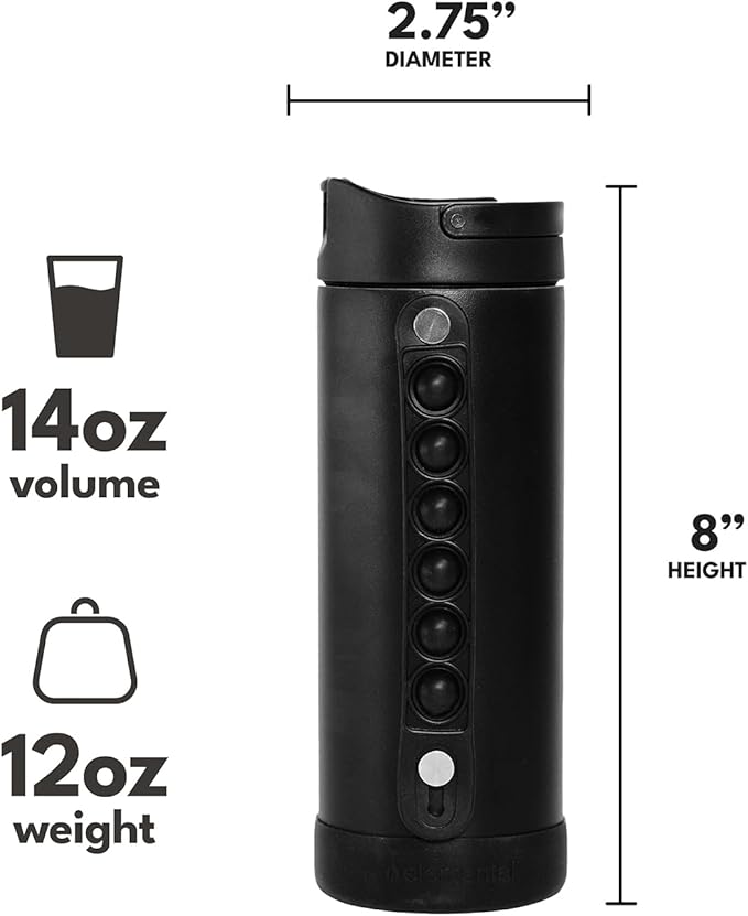 Elemental Iconic Kids Water Bottle for School - 100% Leak-Proof Insulated Water Bottles with Straw Lid & Pop-It Handle for Boys & Girls - Triple-Wall Insulated & BPA-Free, 14oz – Black