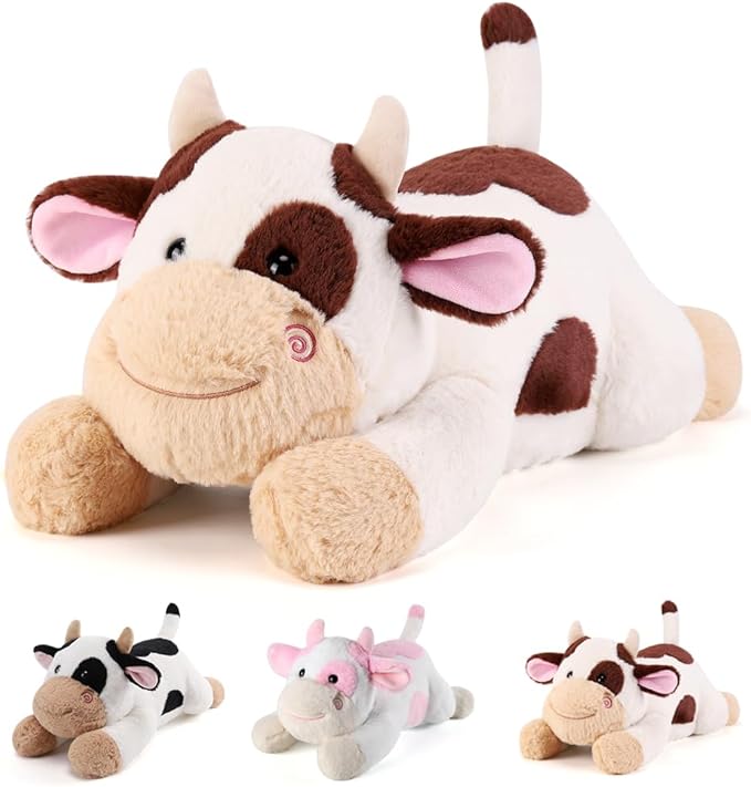 gnomantic Cow Weighted Stuffed Animals - 22 Inch 4.5 Pounds Weighted Plushies Cow Stuffed Animals - Big Plush Pillow - Cute Plush Toys Gifts for Kids & Adults (22" 4.5 lbs Brown)